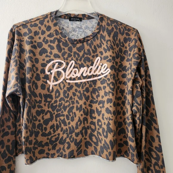 Zutter Vintage Long Sleeve Animal Print "Blondie" Cropped T-shirt Size:L - Picture 6 of 10